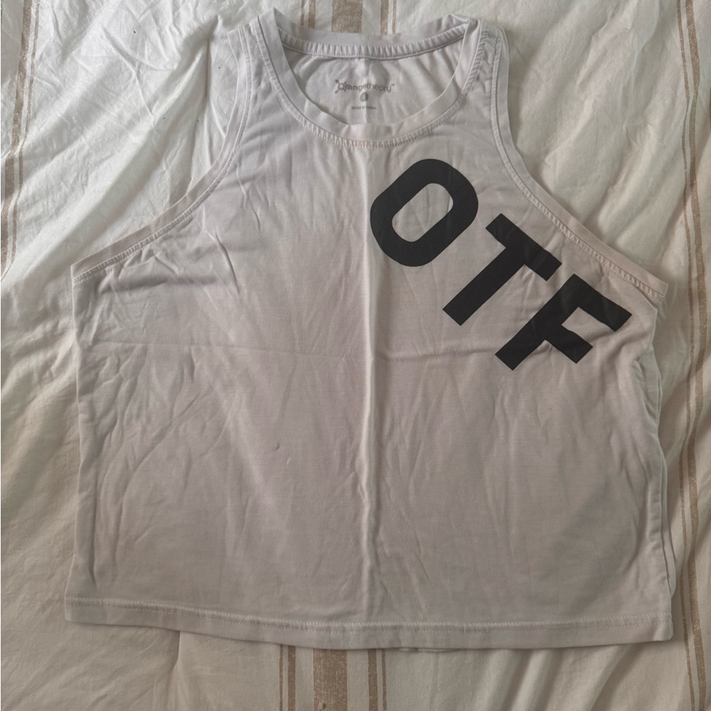 White Tank Top with Black OTF Print